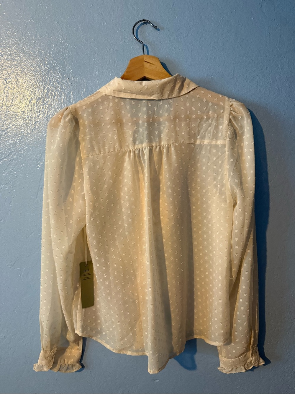iris Cream Ruffle Front Dot-Textured Blouse - Picture 3 of 4